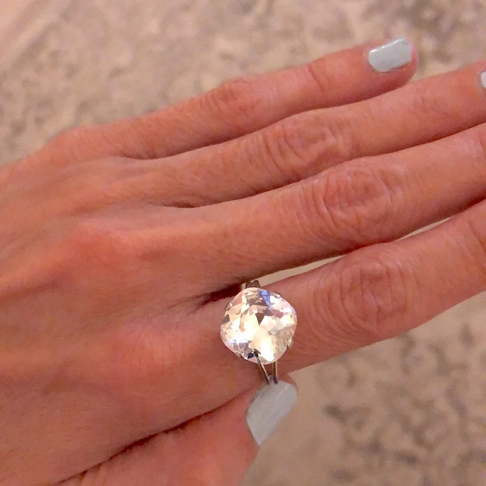 Classic Clear Diamond+ Silver Cushion Cut Crystal Statement Ring